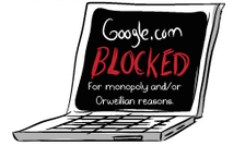 A laptop with Google.com blocked, with blocked looking quite dreadful, and saying 